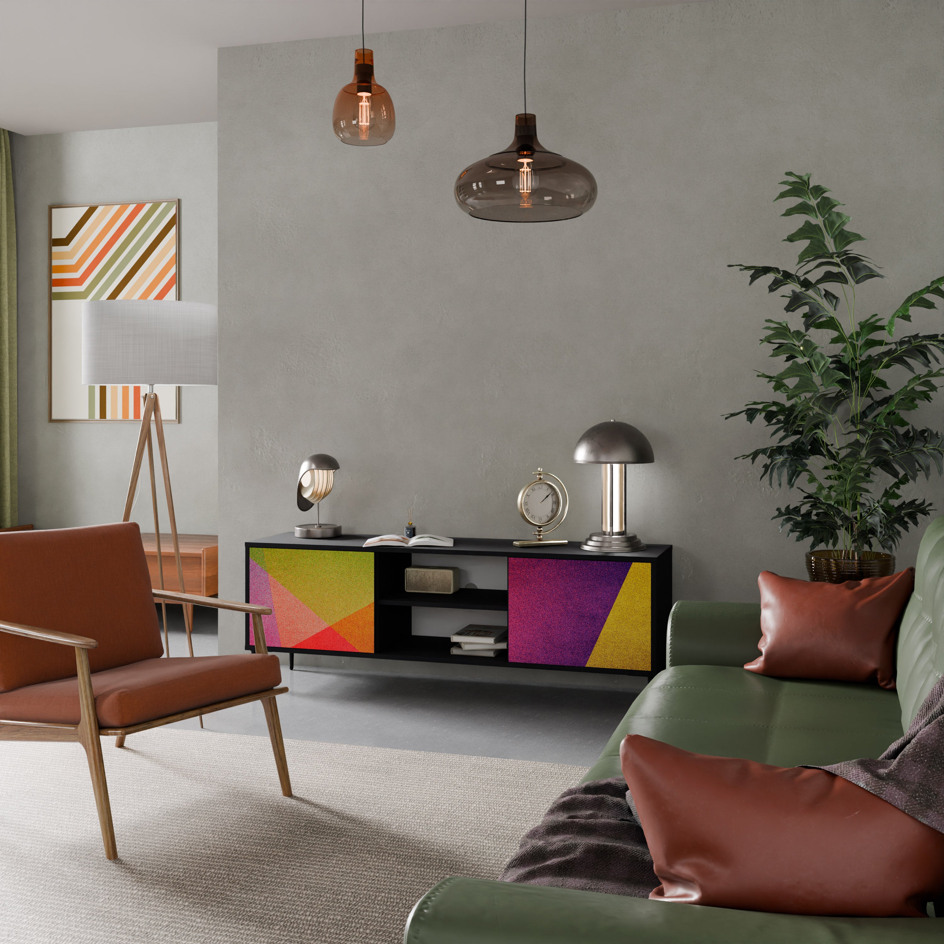 VIVID GEOMETRY 2-dörrars TV-bänk i svart finish