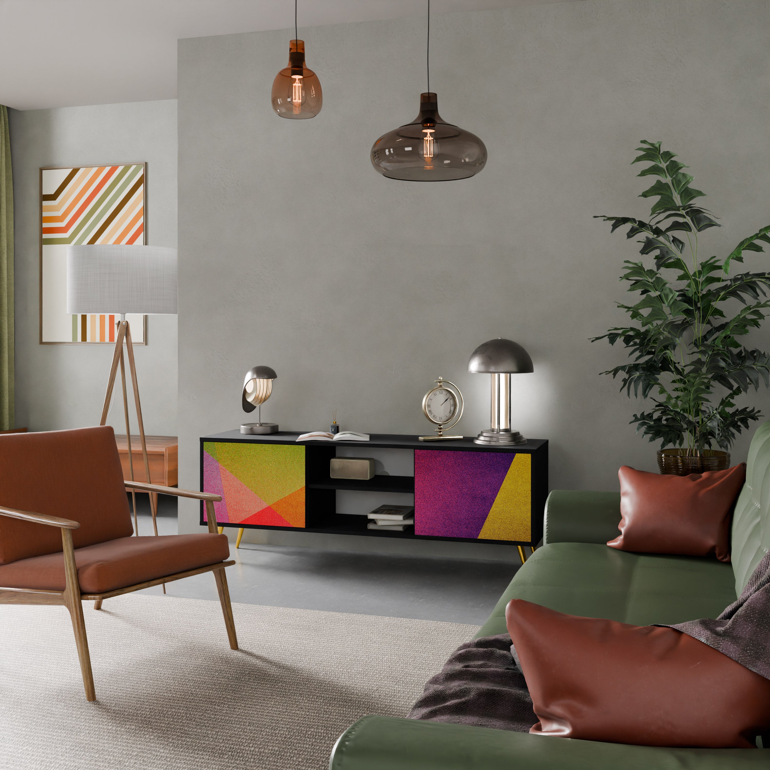 VIVID GEOMETRY 2-dörrars TV-bänk i svart finish