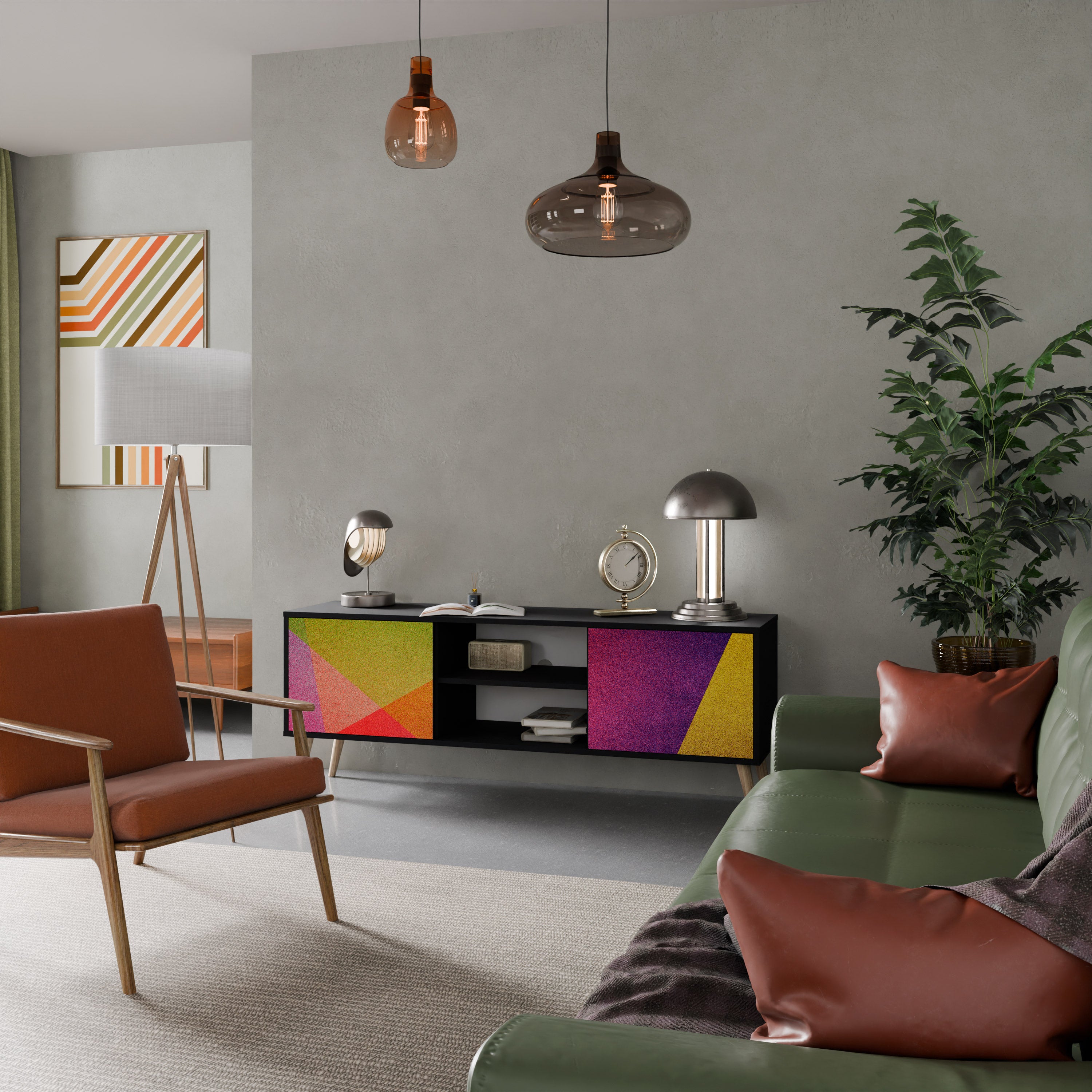 VIVID GEOMETRY 2-dörrars TV-bänk i svart finish