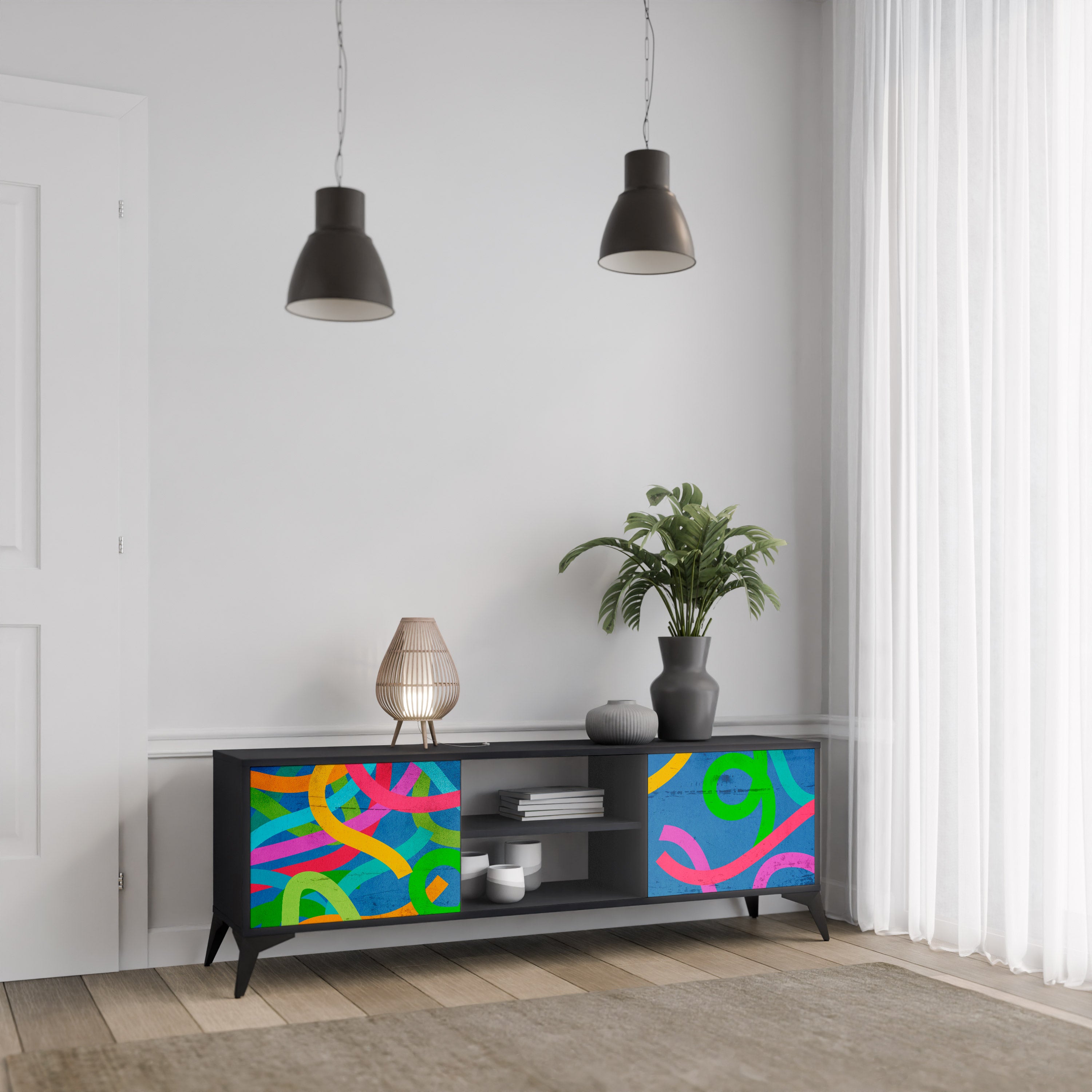 STREAMER TANGLE 2-dörrars TV-bänk i svart finish