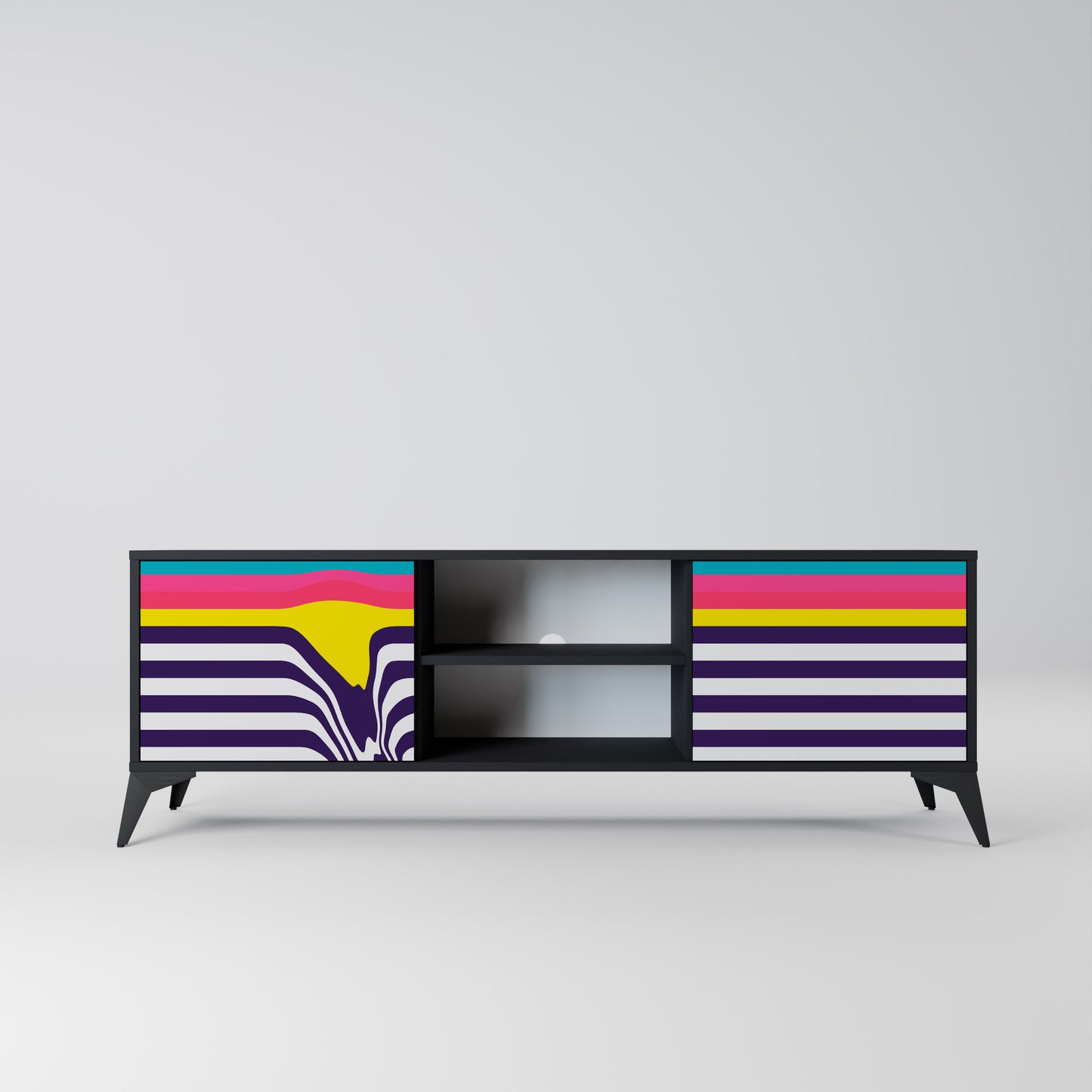 TONE COLLAPSE 2-Door TV Stand in Black Finish