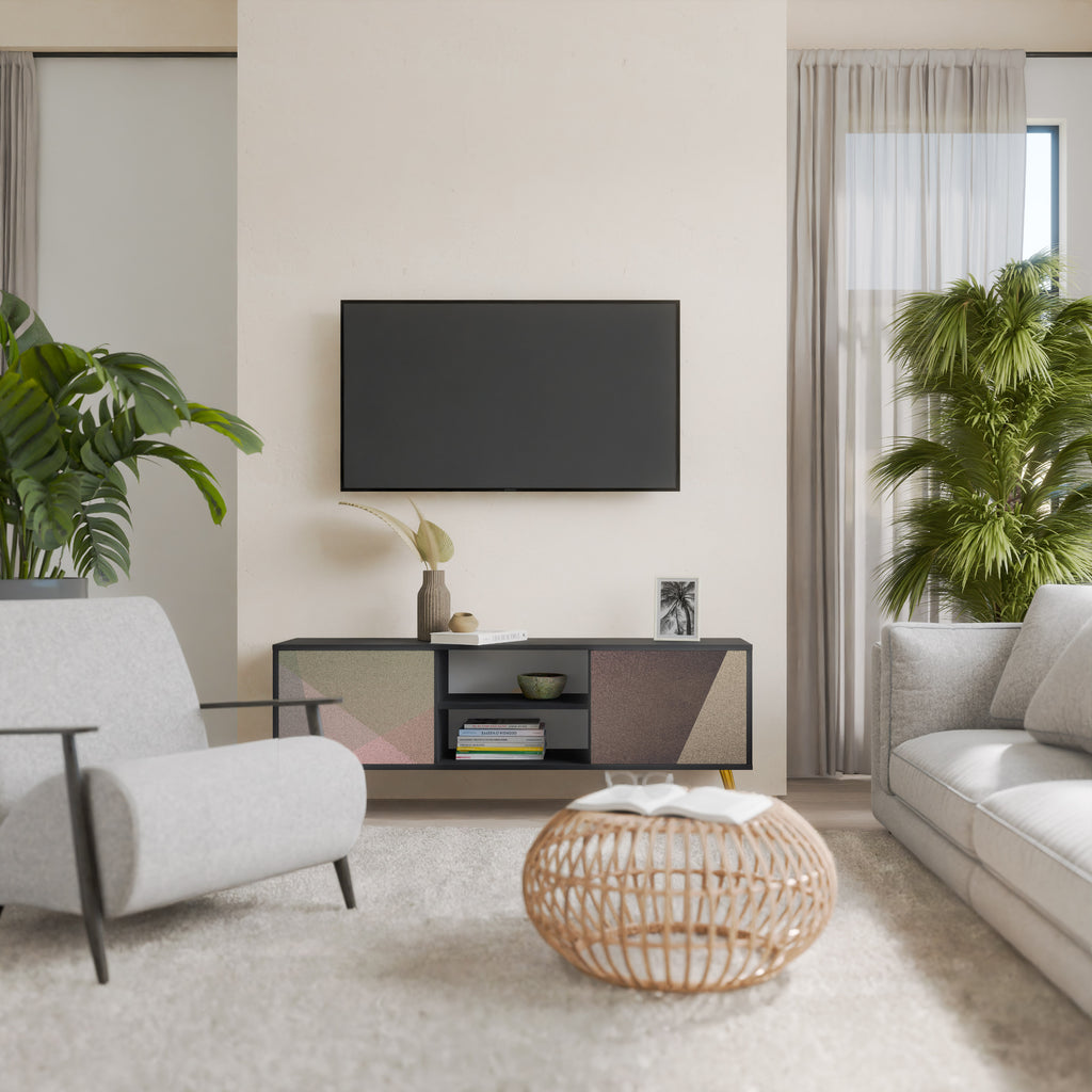 BEIGE GEOMETRY 2-dörrars TV-bänk i svart finish