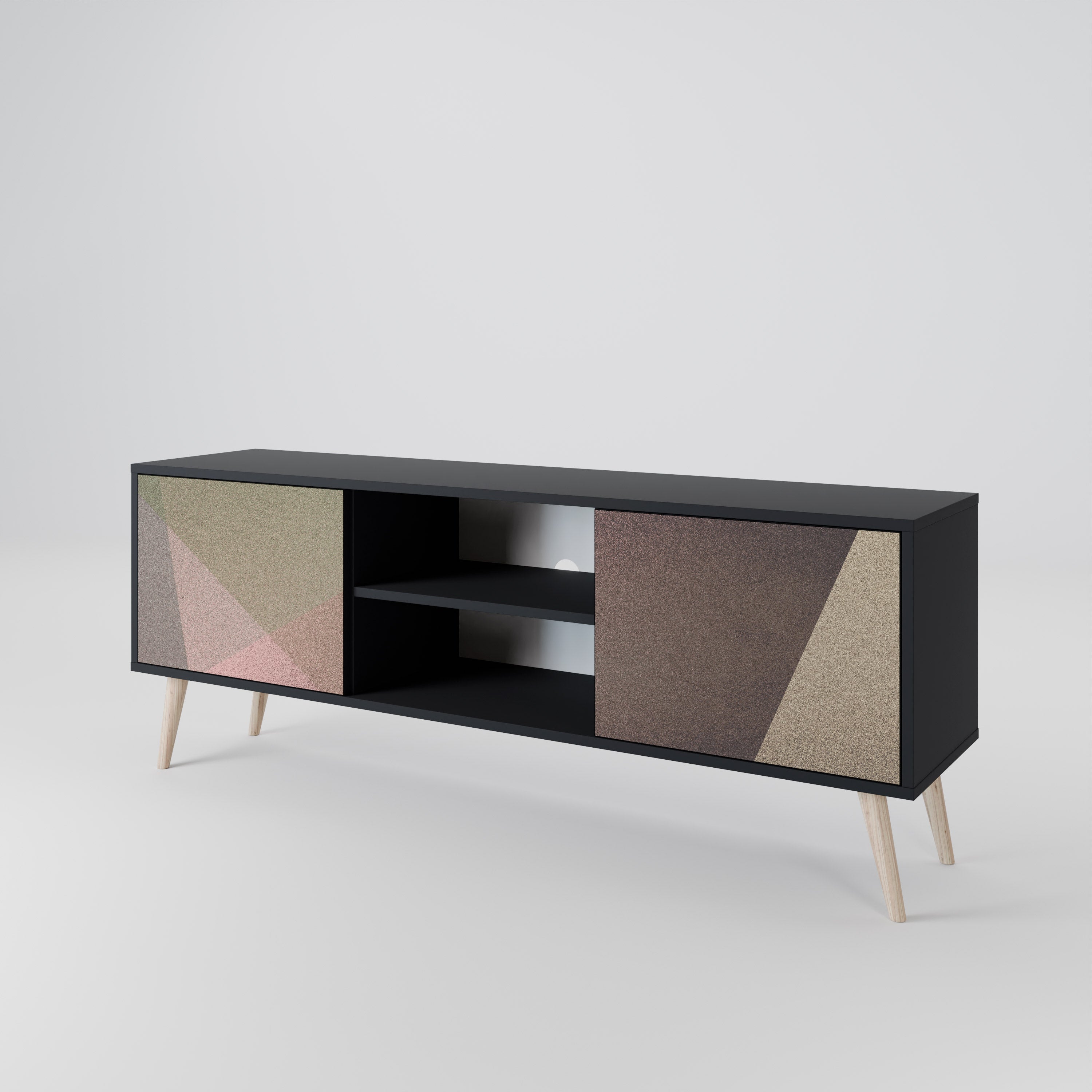 BEIGE GEOMETRY 2-dörrars TV-bänk i svart finish