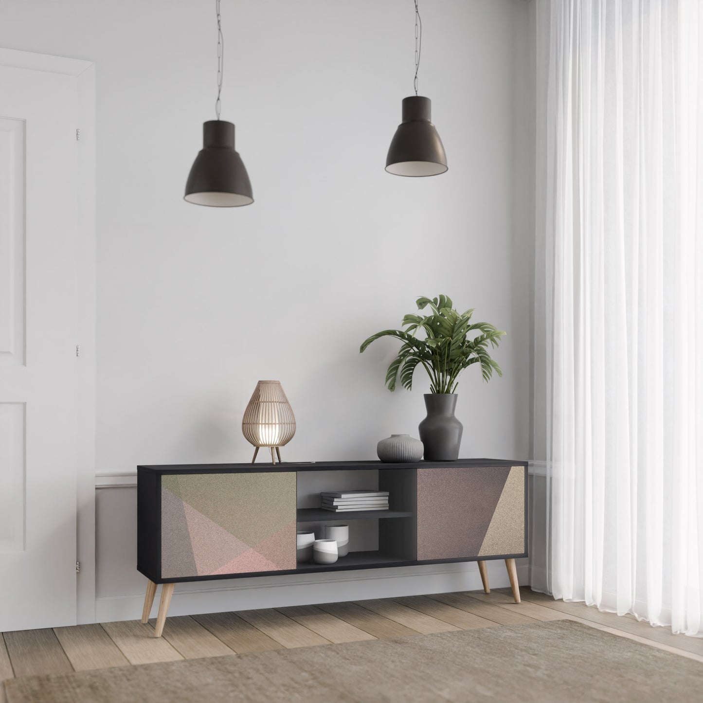 BEIGE GEOMETRY 2-dörrars TV-bänk i svart finish