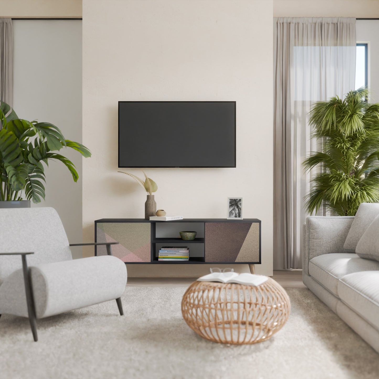BEIGE GEOMETRY 2-dörrars TV-bänk i svart finish