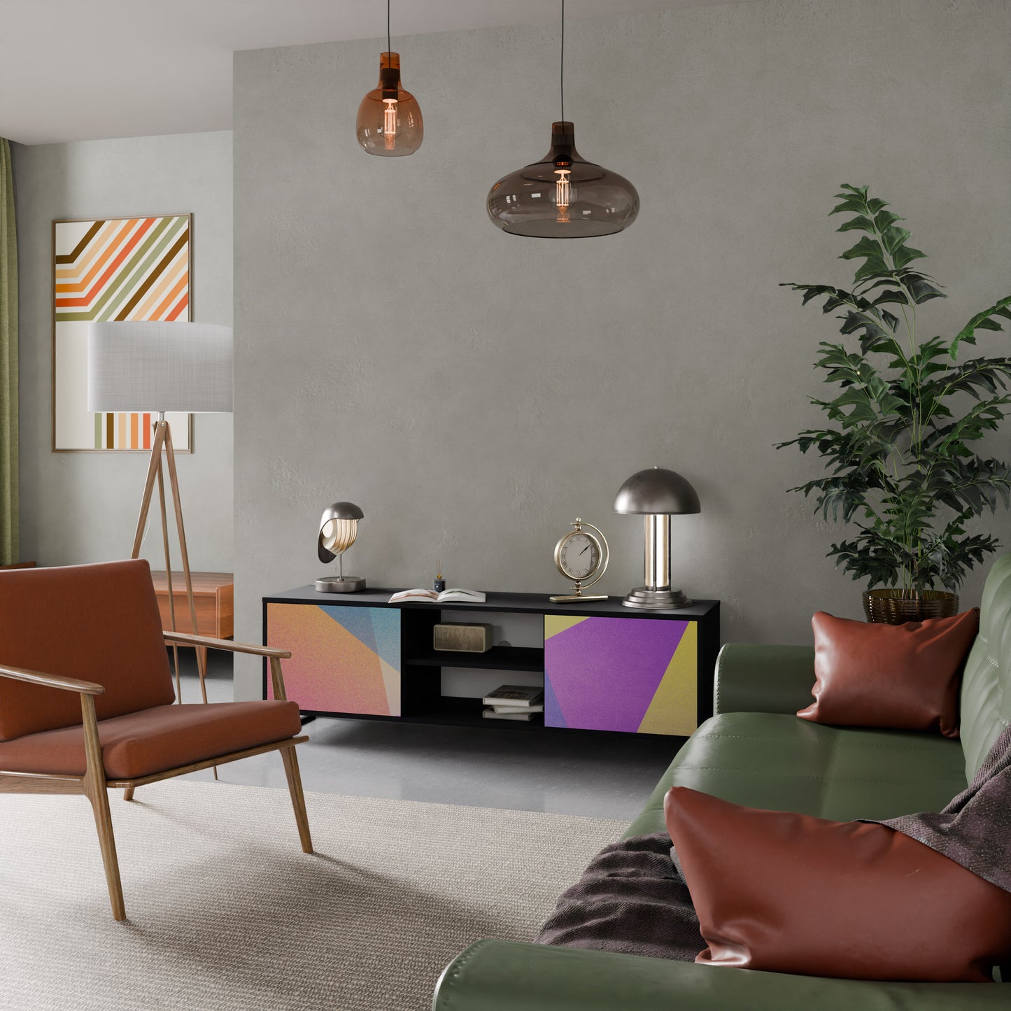 LJUS GEOMETRY 2-dörrars TV-bänk i svart finish