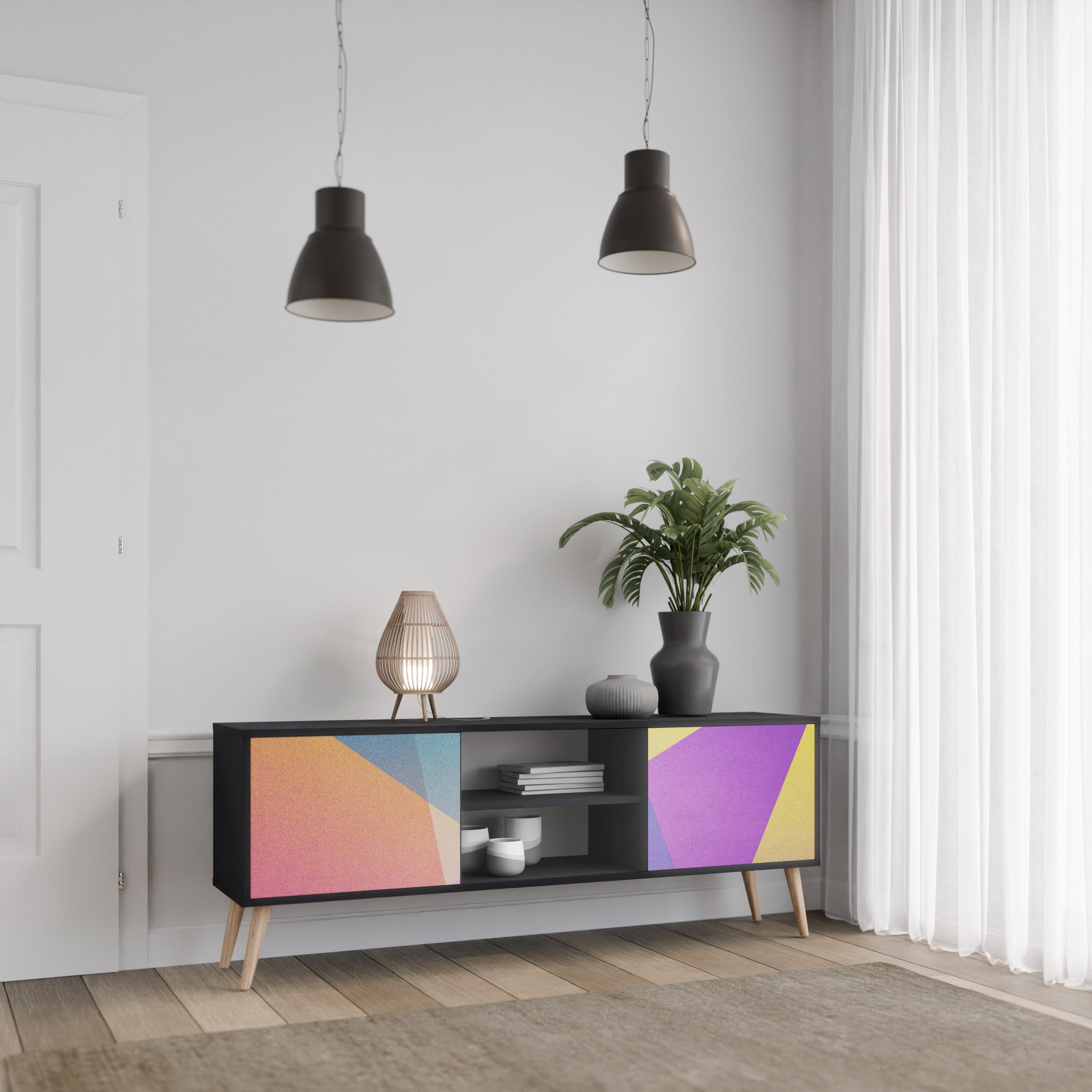 LJUS GEOMETRY 2-dörrars TV-bänk i svart finish