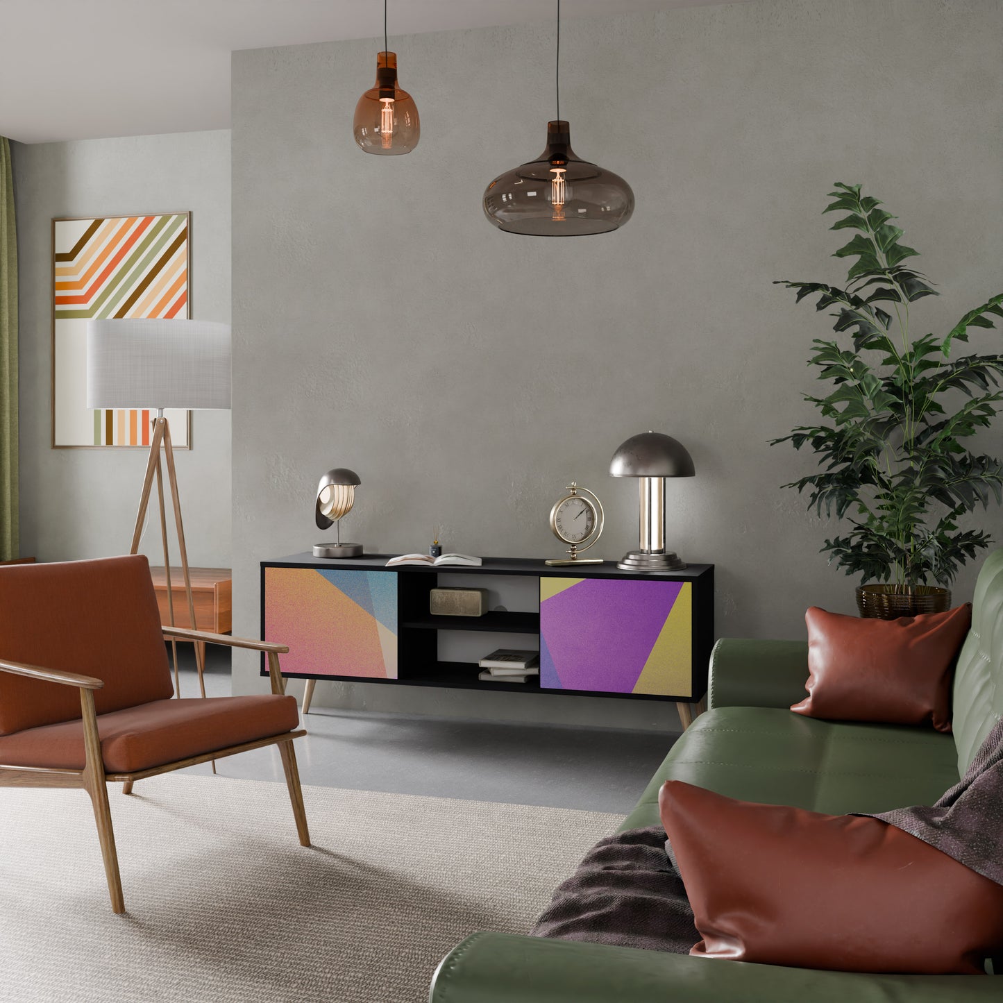 LJUS GEOMETRY 2-dörrars TV-bänk i svart finish