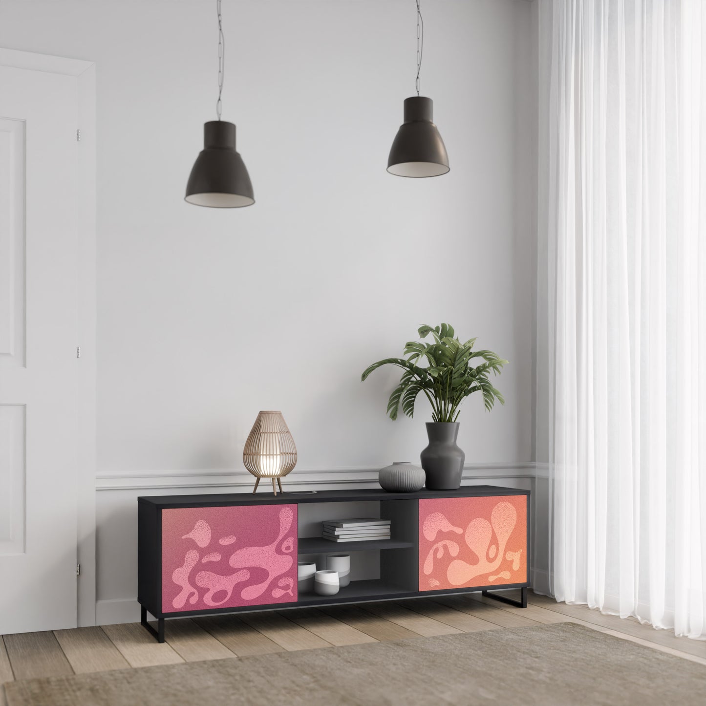 IRREGULAR ROSA 2-dörrars TV-bänk i svart finish