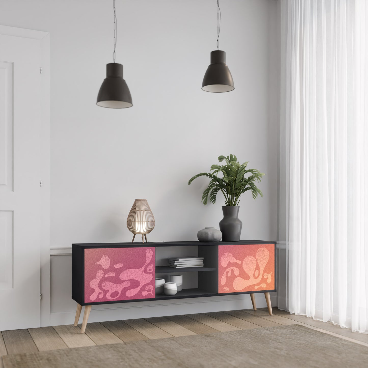 IRREGULAR ROSA 2-dörrars TV-bänk i svart finish