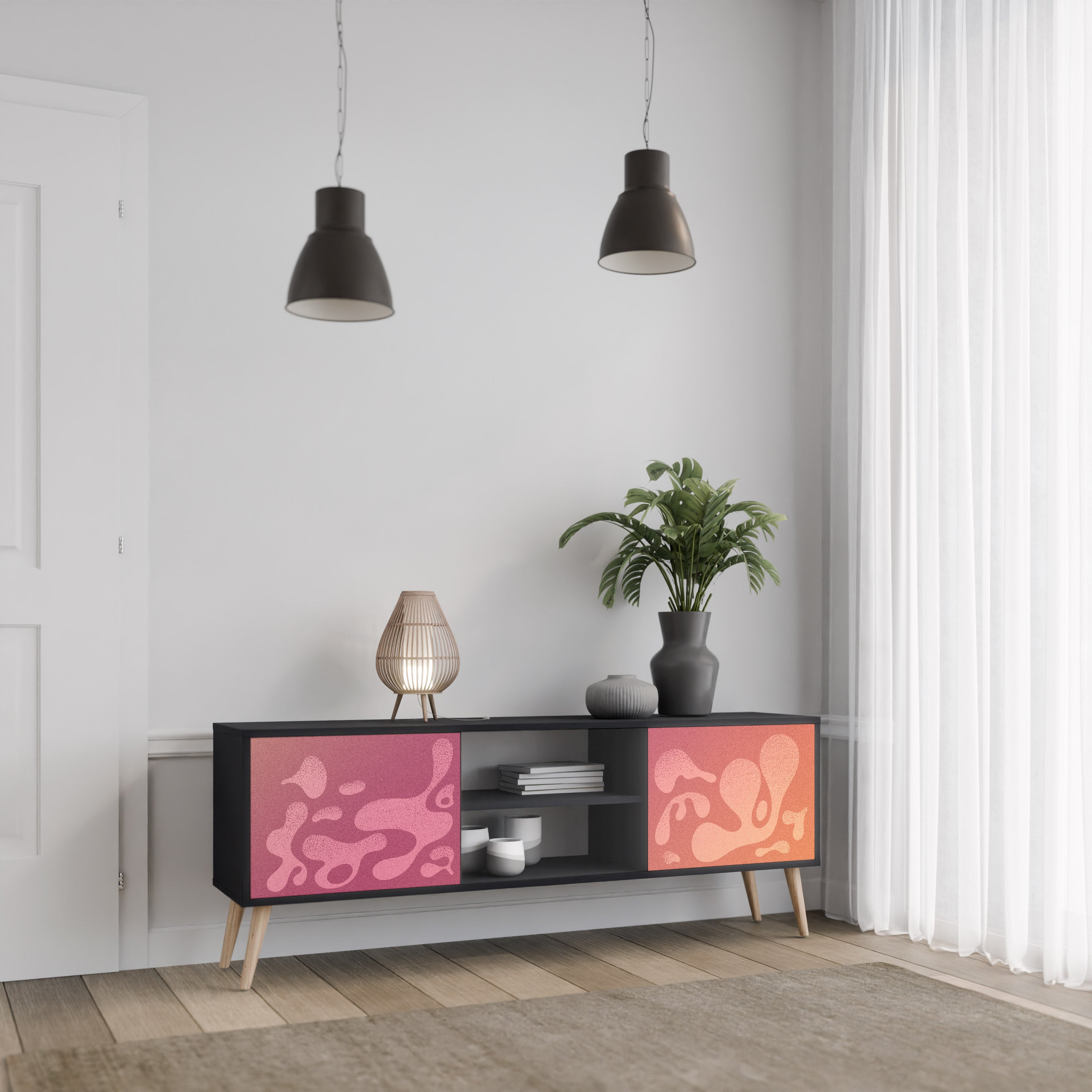 IRREGULAR ROSA 2-dörrars TV-bänk i svart finish