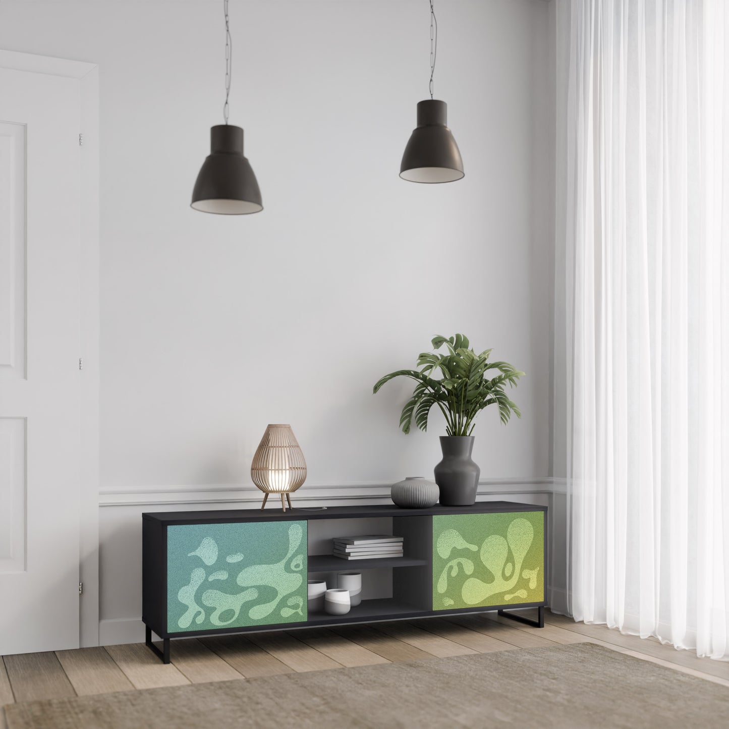 IRREGULAR BLUE 2-Dörrars TV-bänk i svart finish