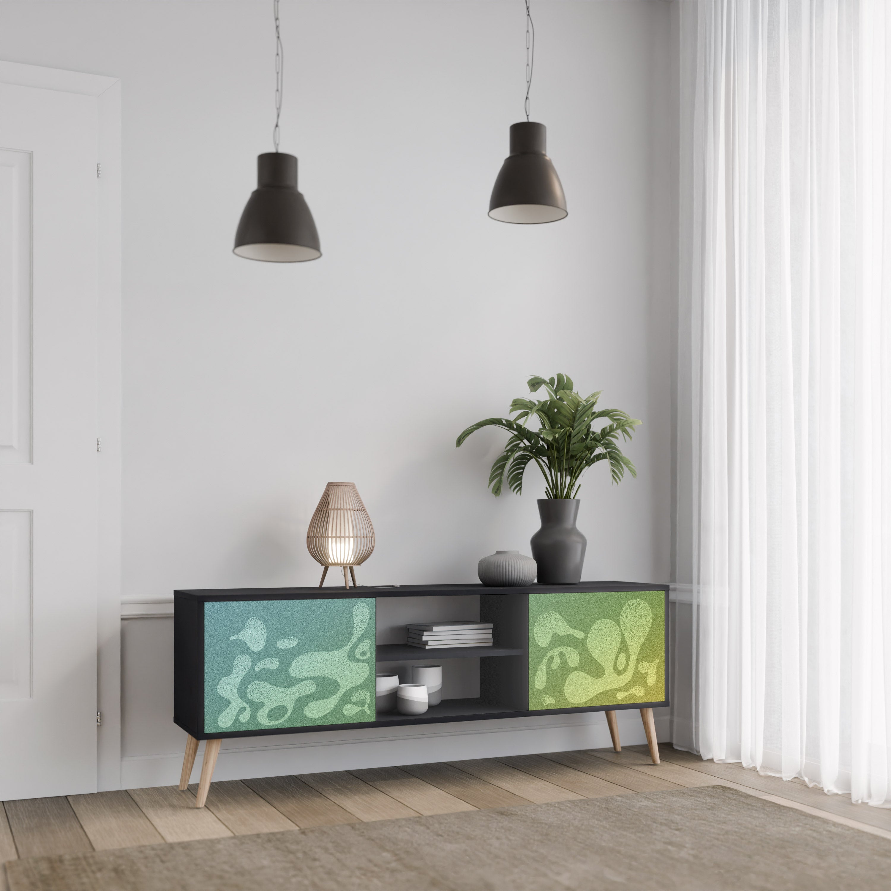 IRREGULAR BLUE 2-Dörrars TV-bänk i svart finish