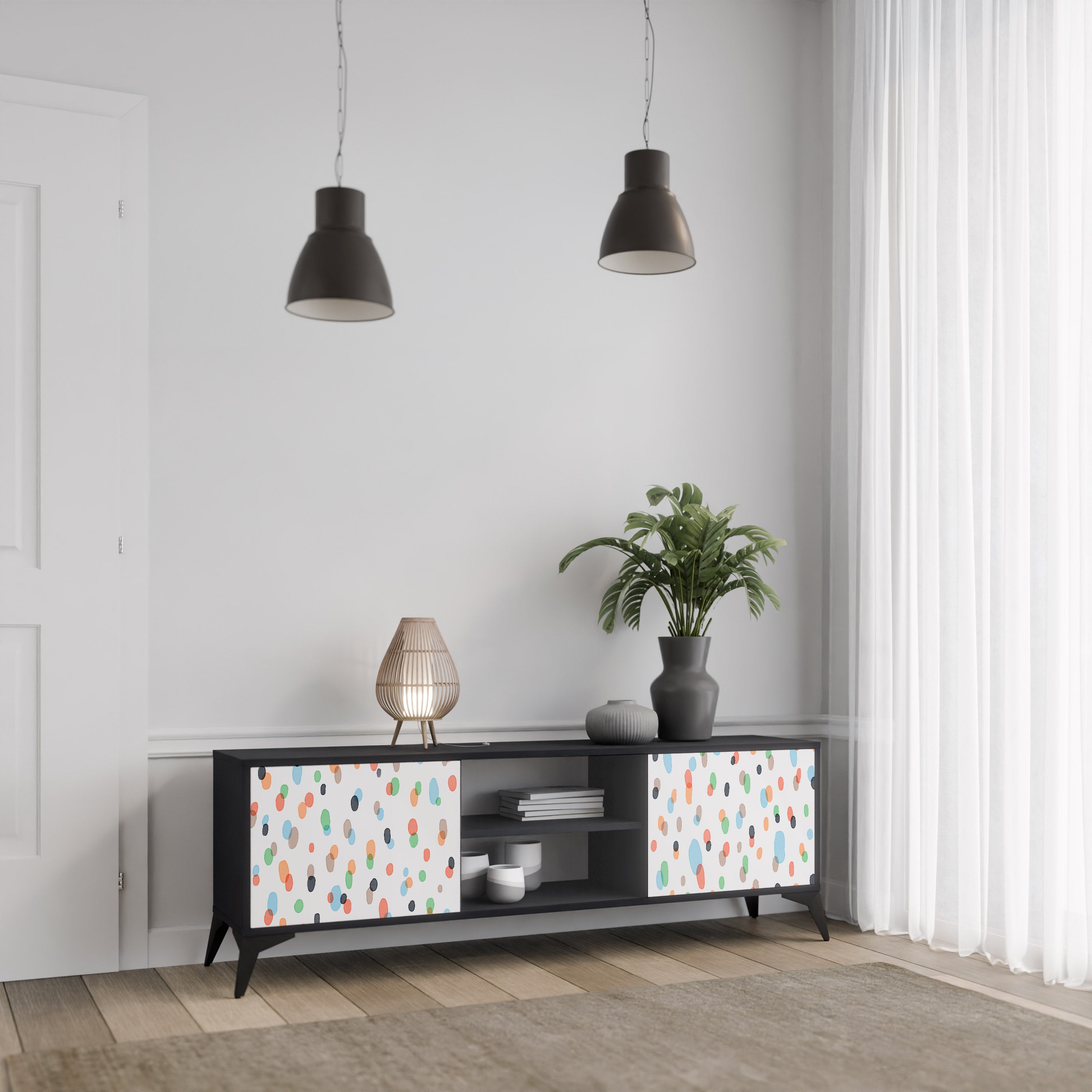 ENERGETIC SPOTS 2-dörrars TV-bänk i svart finish