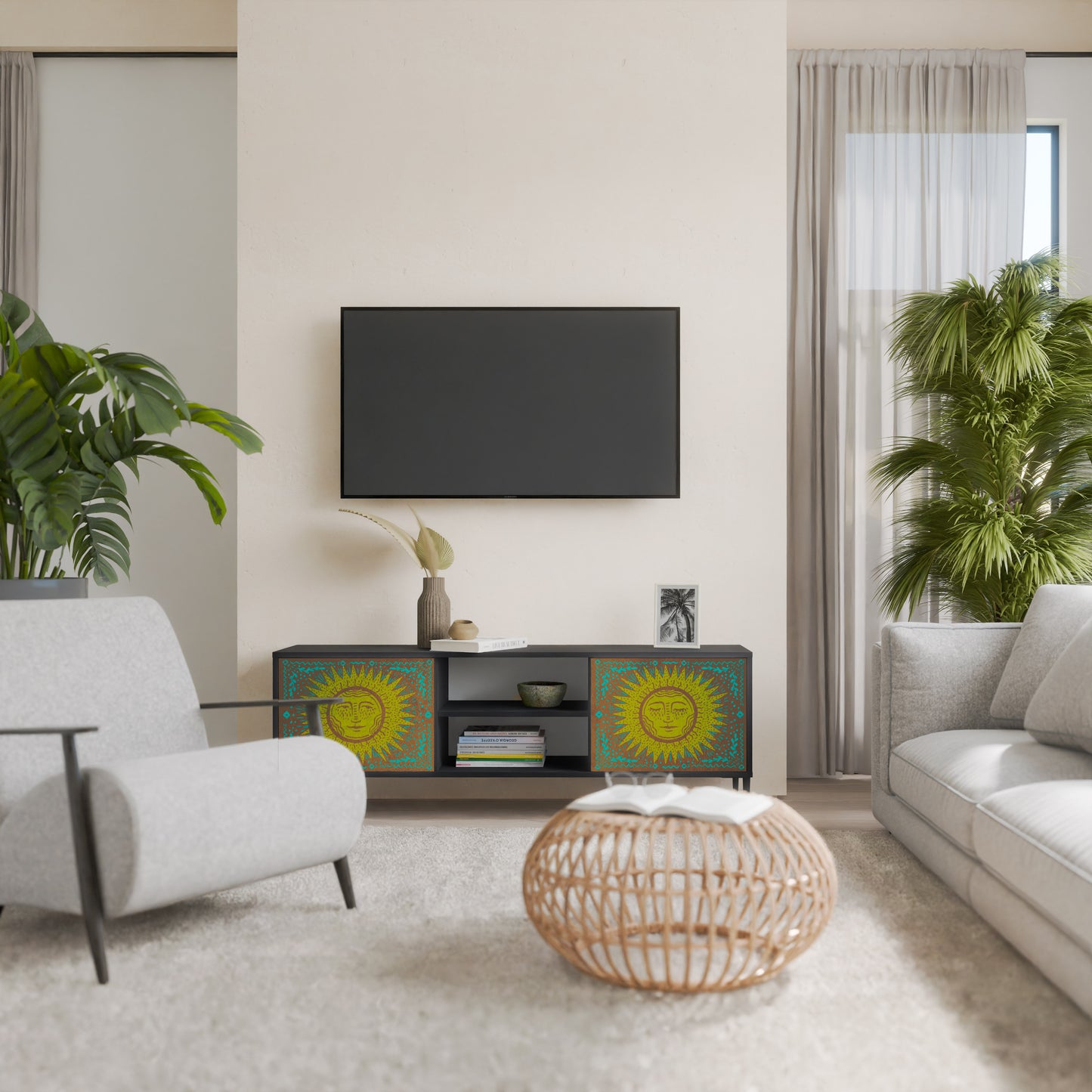 SUNSHINE EULOGY 2-Door TV Stand in Black Finish