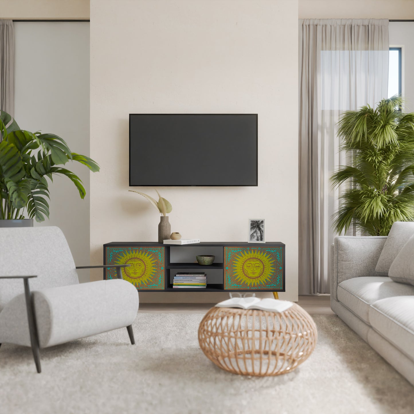 SUNSHINE EULOGY 2-Door TV Stand in Black Finish