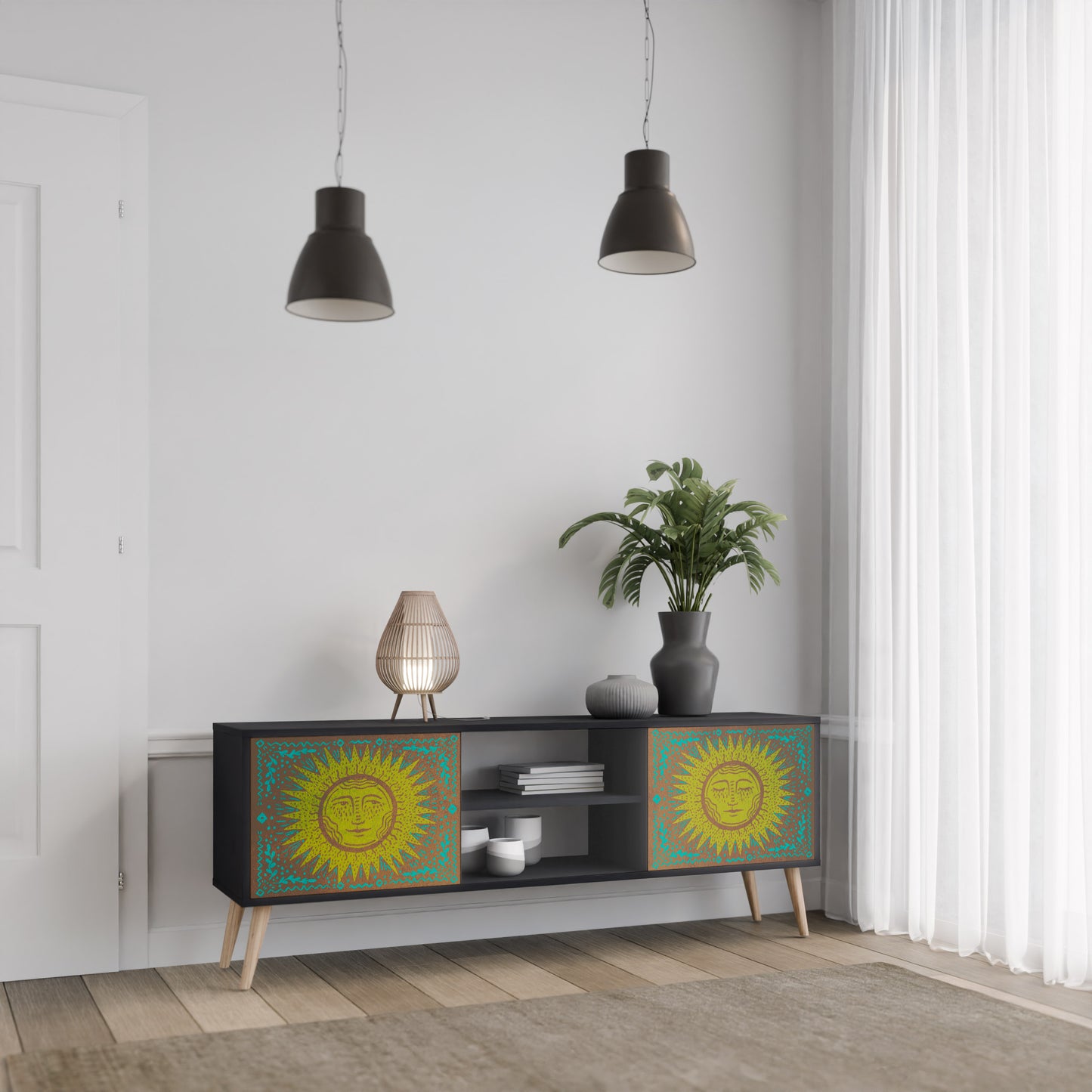 SUNSHINE EULOGY 2-Door TV Stand in Black Finish