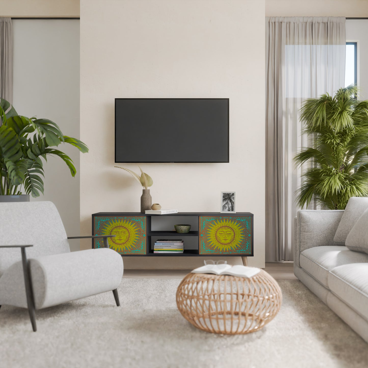 SUNSHINE EULOGY 2-Door TV Stand in Black Finish