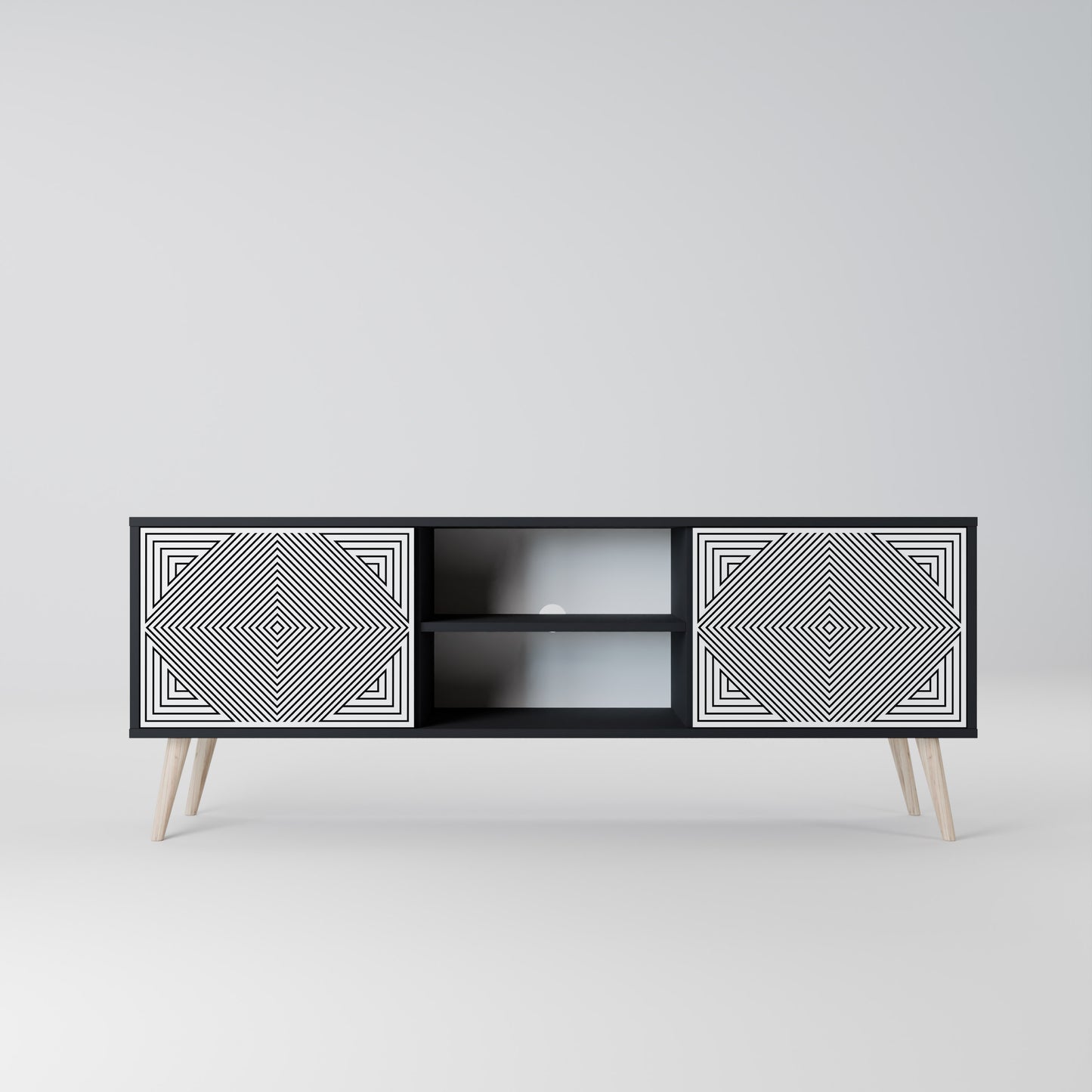 POLYGON ILLUSION 2-Door TV Stand in Black Finish