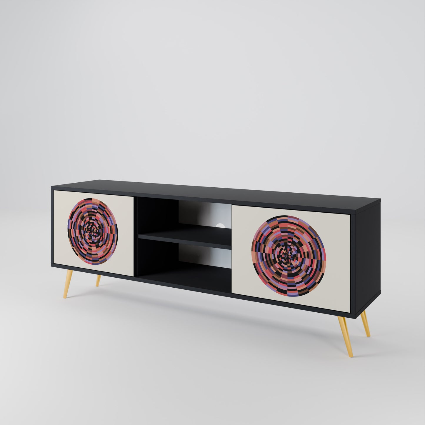 BROWN CIRCLES 2-dörrars TV-bänk i svart finish