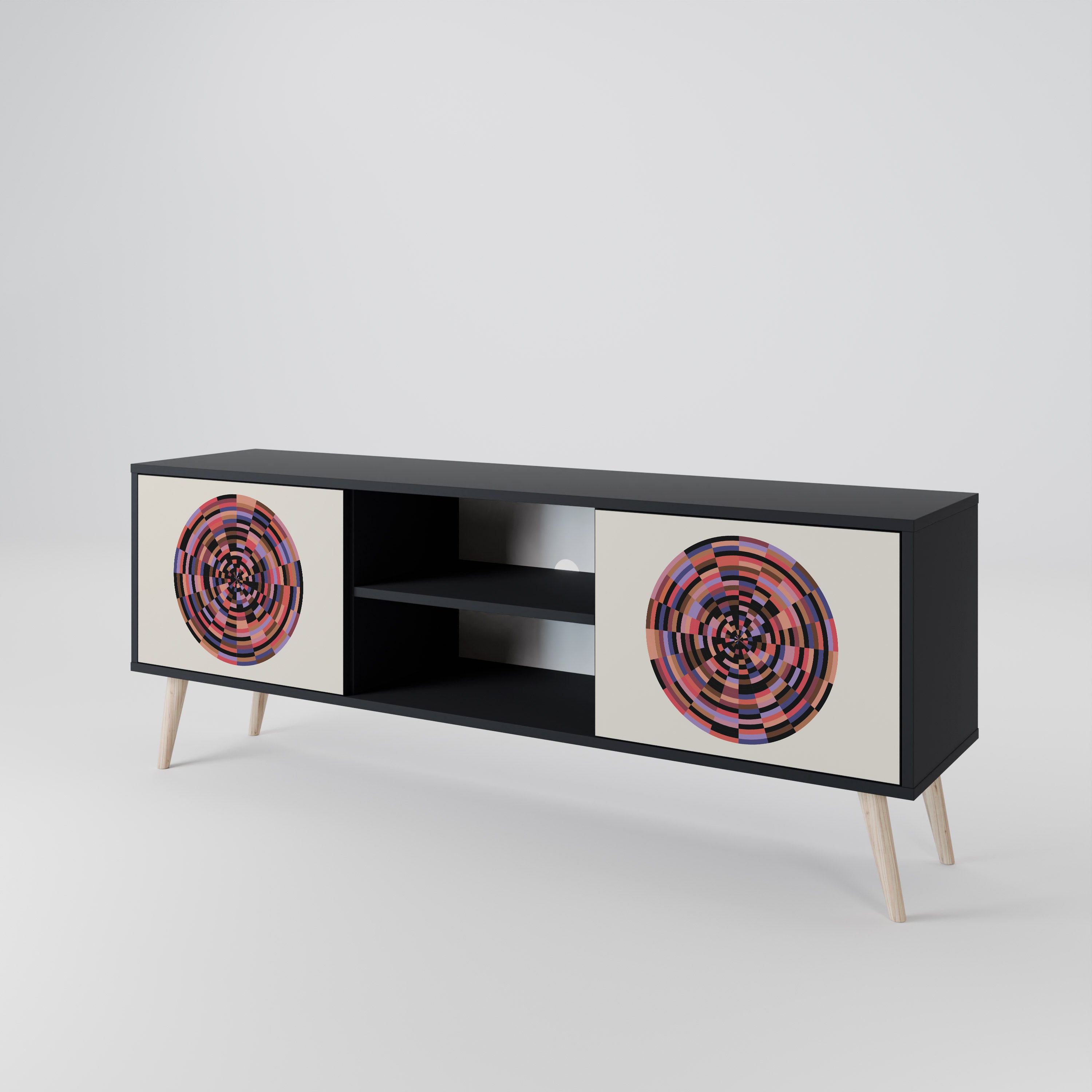 BROWN CIRCLES 2-dörrars TV-bänk i svart finish