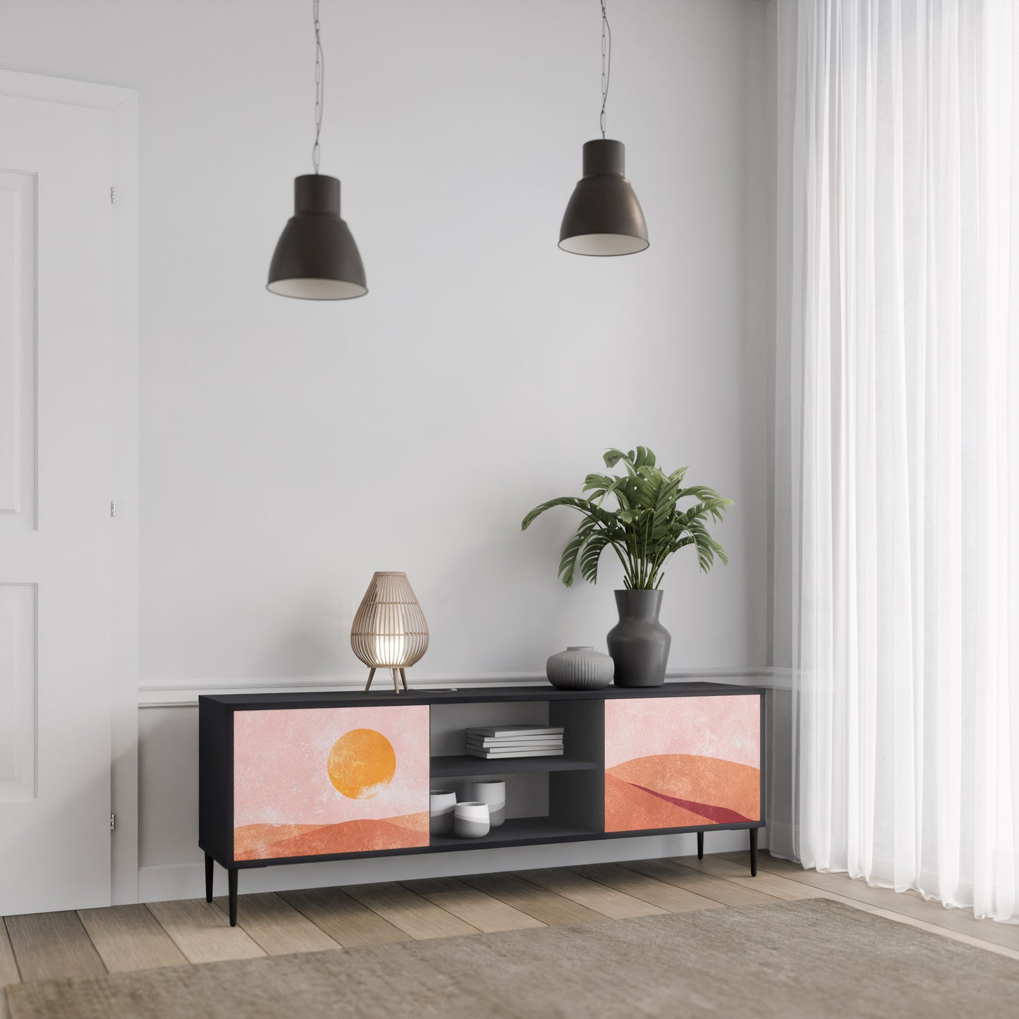 LIMINOUS SUNLIGHT 2-dörrars TV-bänk i svart finish