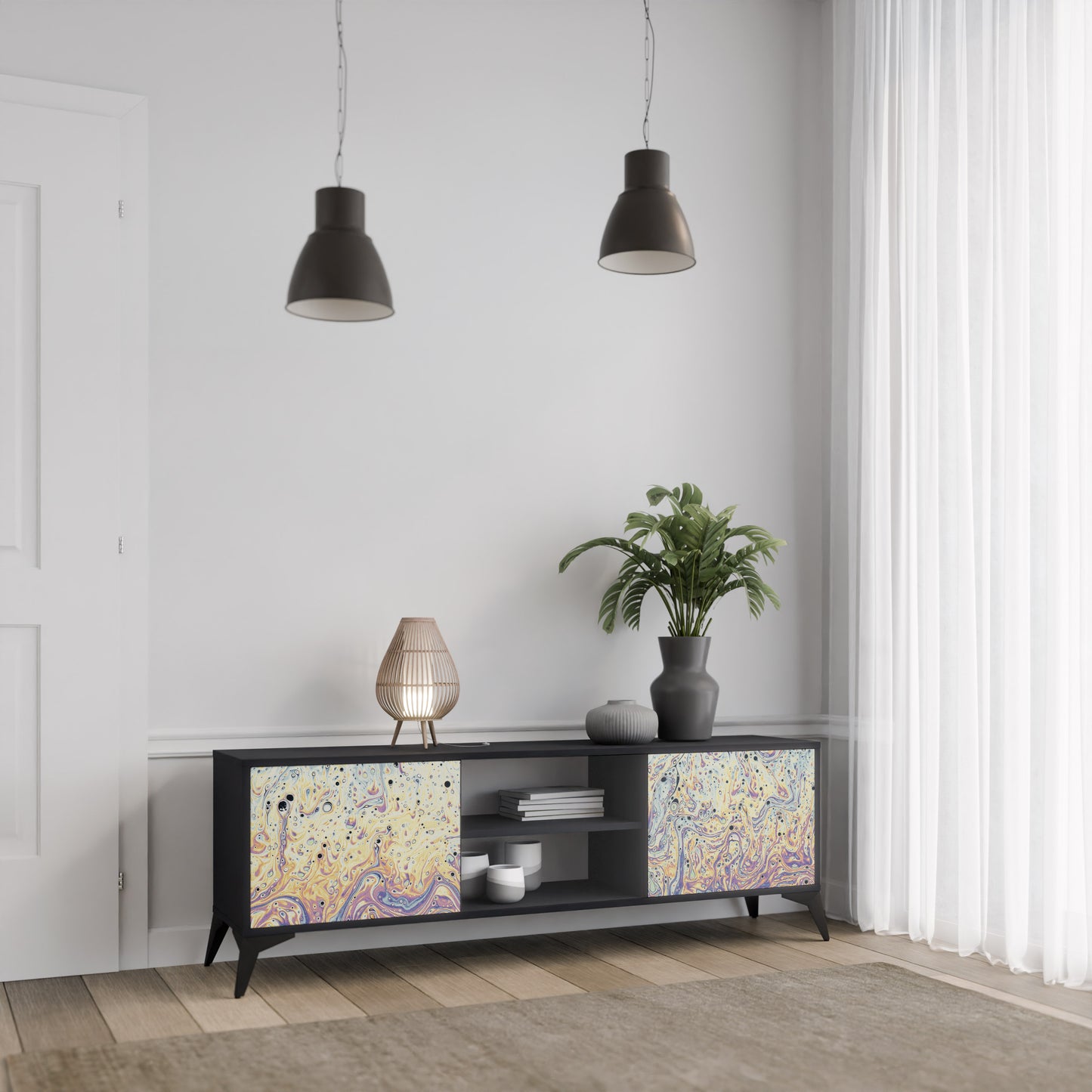 MOSAIC OF COLORS 2-Door TV Stand in Black Finish