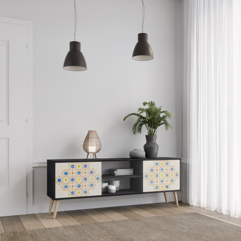 MÖNSTERD PRISM 2-dörrars TV-bänk i svart finish