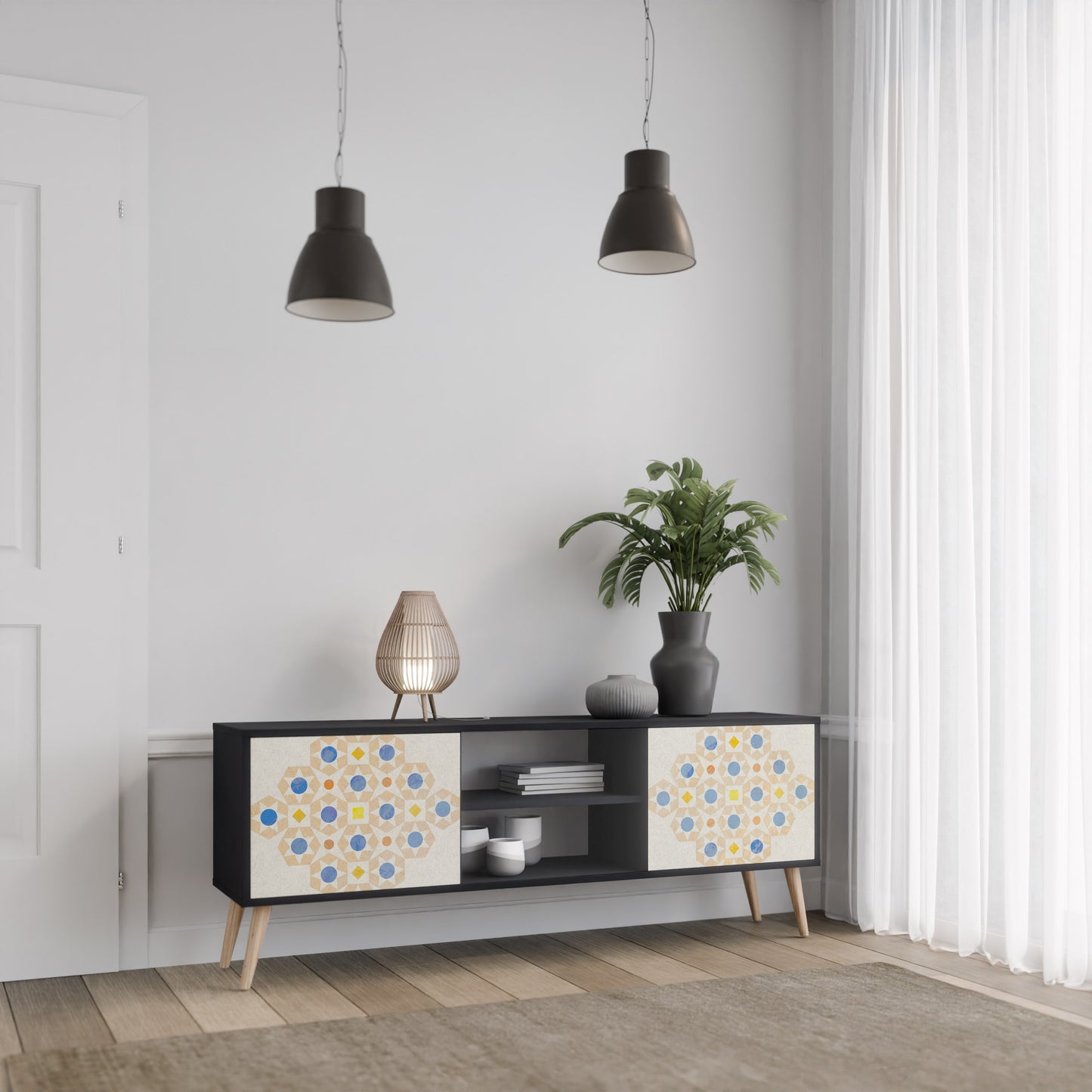 PATTERNED PRISM 2-Door TV Stand in Black Finish