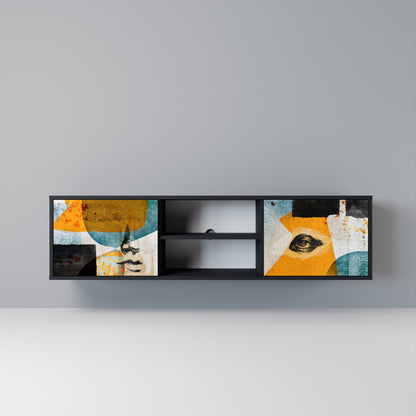 ABSTRACT FACES 2-Door TV Stand in Black Finish