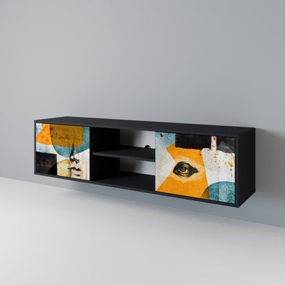 ABSTRACT FACES 2-Door TV Stand in Black Finish