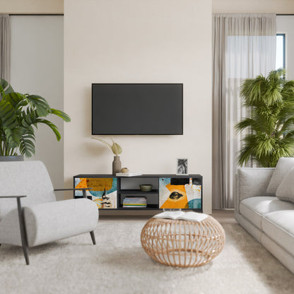 ABSTRACT FACES 2-Door TV Stand in Black Finish