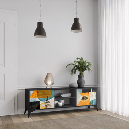 ABSTRACT FACES 2-Door TV Stand in Black Finish