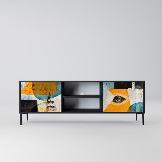 ABSTRACT FACES 2-Door TV Stand in Black Finish