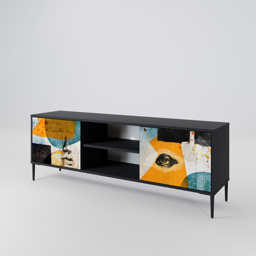 ABSTRACT FACES 2-Door TV Stand in Black Finish