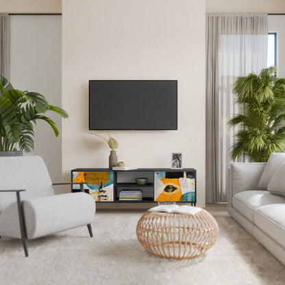 ABSTRACT FACES 2-Door TV Stand in Black Finish