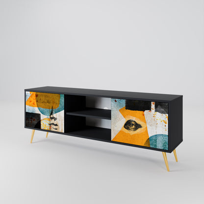 ABSTRACT FACES 2-Door TV Stand in Black Finish