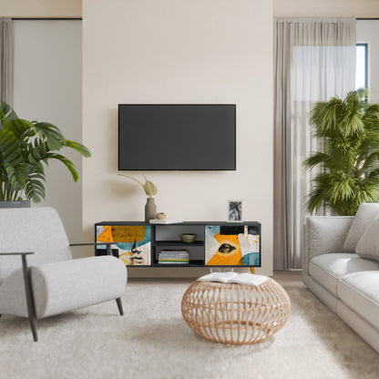 ABSTRACT FACES 2-Door TV Stand in Black Finish