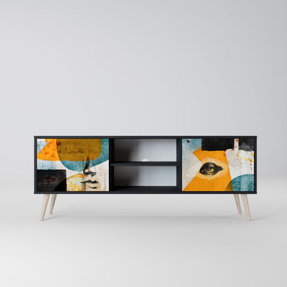 ABSTRACT FACES 2-Door TV Stand in Black Finish