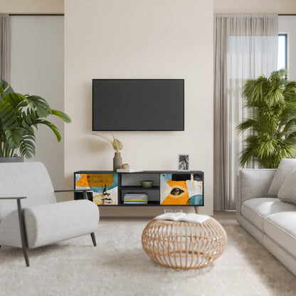 ABSTRACT FACES 2-Door TV Stand in Black Finish