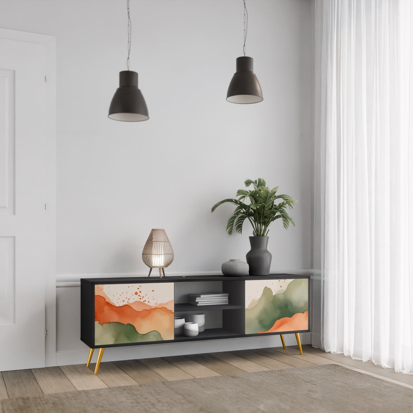 WATERCOLOR PEAKS 2-dörrars TV-bänk i svart finish