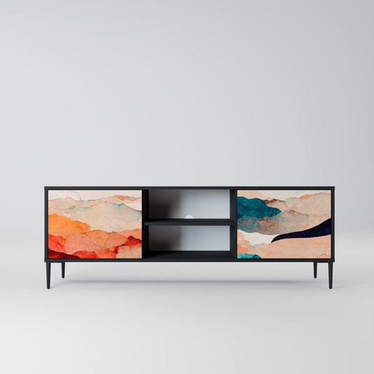 ABSTRACT LANDSCAPE 2-Door TV Stand in Black Finish