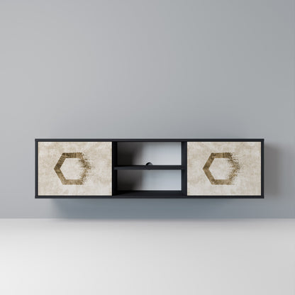 HEXAGONAL SHAPES 2-Door TV Stand in Black Finish