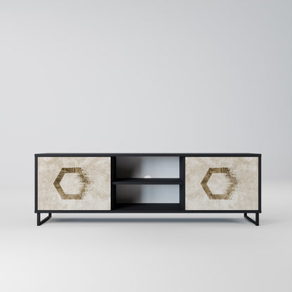 HEXAGONAL SHAPES 2-Door TV Stand in Black Finish