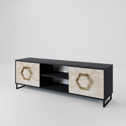 HEXAGONAL SHAPES 2-Door TV Stand in Black Finish