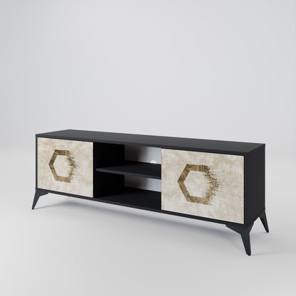 HEXAGONAL SHAPES 2-Door TV Stand in Black Finish