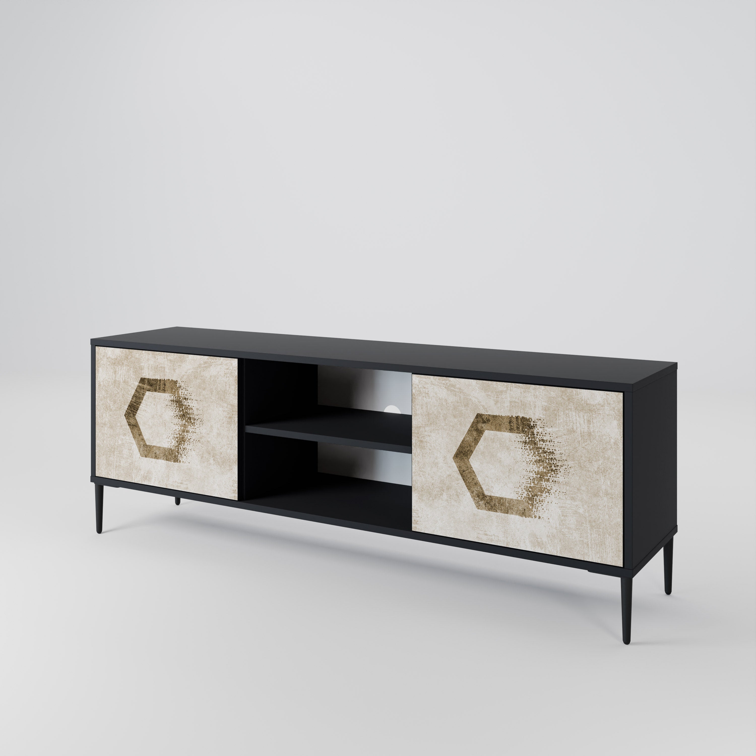 HEXAGONAL SHAPES 2-dörrars TV-bänk i svart finish