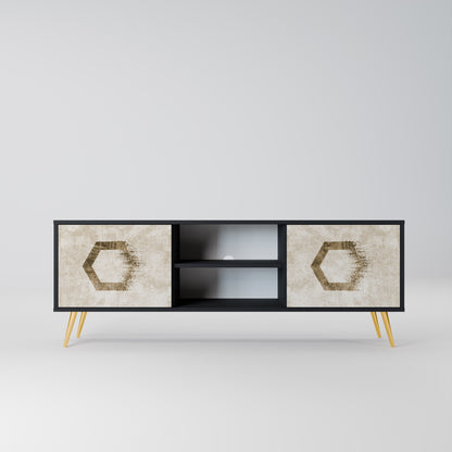 HEXAGONAL SHAPES 2-Door TV Stand in Black Finish