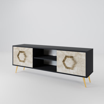 HEXAGONAL SHAPES 2-Door TV Stand in Black Finish