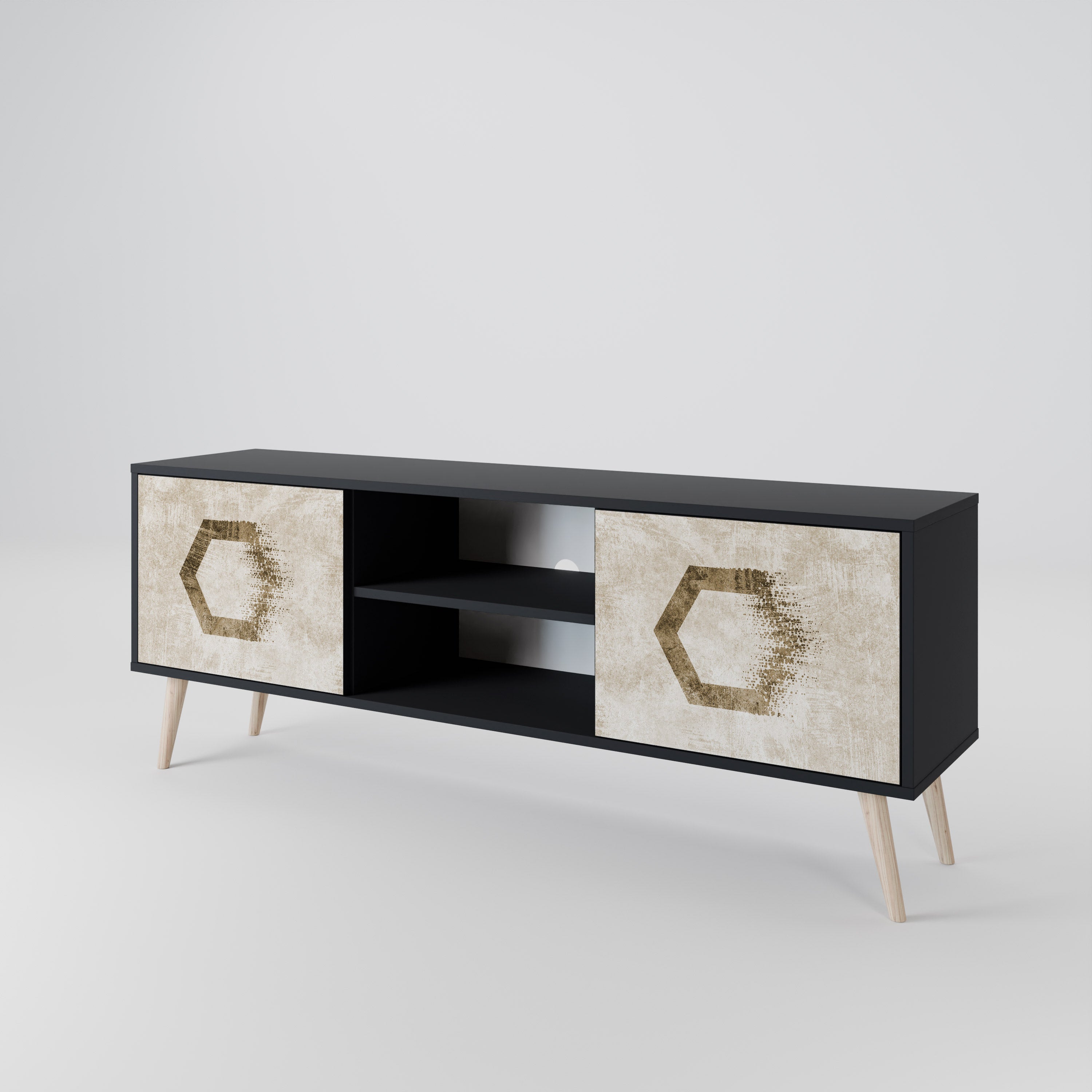 HEXAGONAL SHAPES 2-dörrars TV-bänk i svart finish